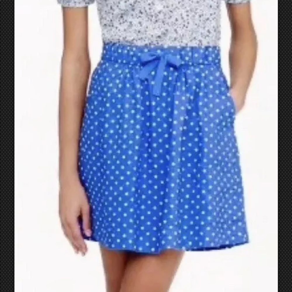J CREW Mini Skirt Linen Drawstring Polka Dot
